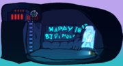 The background for Birthday, which has an anon resting by a furnace in the top left and /vt/-tan to the right.