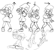 Concepts for Vokee's poses, including a retry animation.