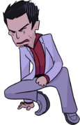 Kiryu's down miss pose in fight mode.