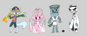 Crystal versions of Filip, Bob, Ron, Little Man, and /v/-tan.