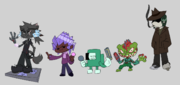 Crystal versions of Kapi, Carol, Impostor, Flippy, and Garcello