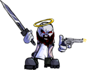 Angry Jebus shooting up pose.