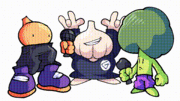 Onion Man, Garlic Dude and Bro-Ccoli sprites.