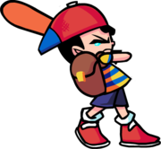 Ness crying after getting hit by a rock.