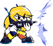 Curly's shooting sprite with her rifle in easy mode.